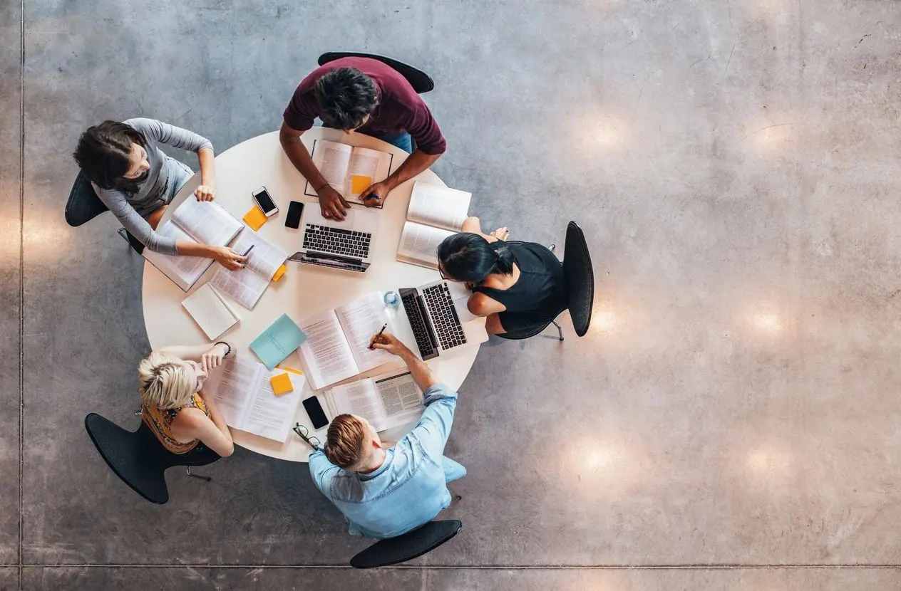 A team collaborating around a table